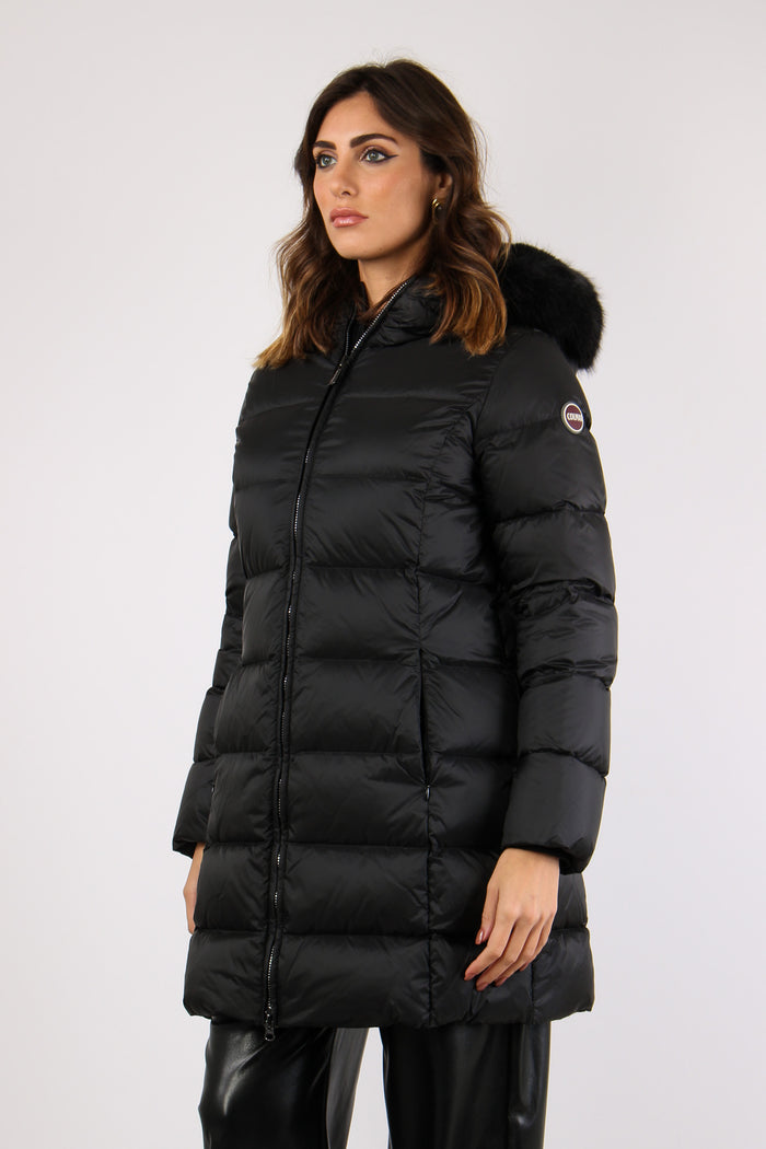Piumino Lungo Ecopelliccia Nero-4