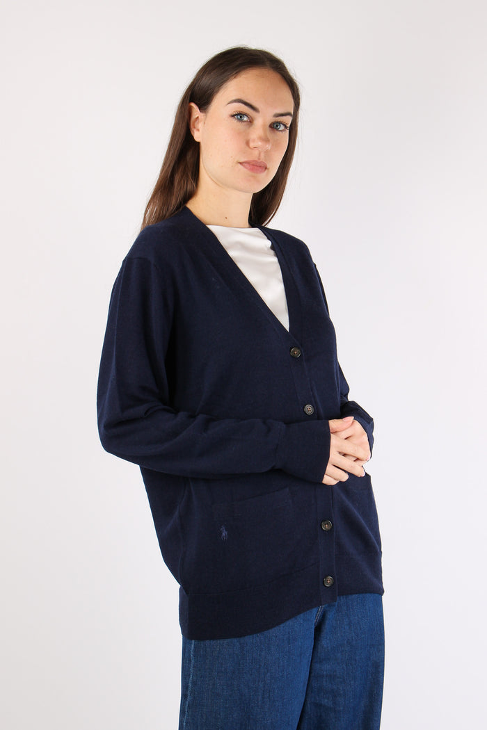 Cardigan Over Tasche Applicate Hunter Navy-5