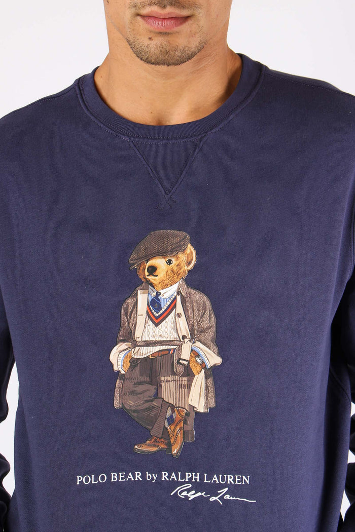 Felpa Girocollo Stampa Orso Faded Blue-7
