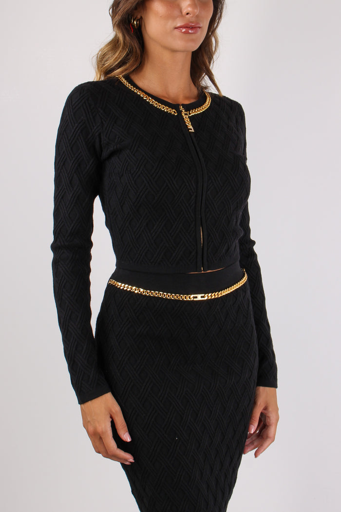 Giacca Zip In Maglia Nero-7