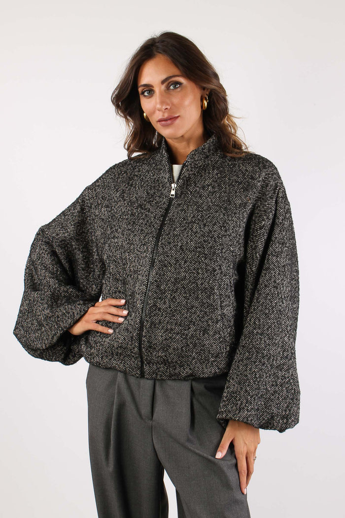 Bomber Manica Ampia Bianco/nero-2