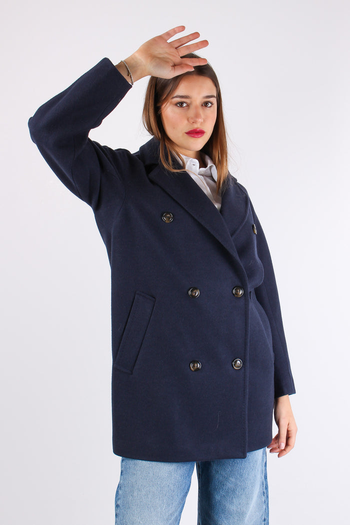 Cappotto Doppiopetto Misto Lan Blu-7