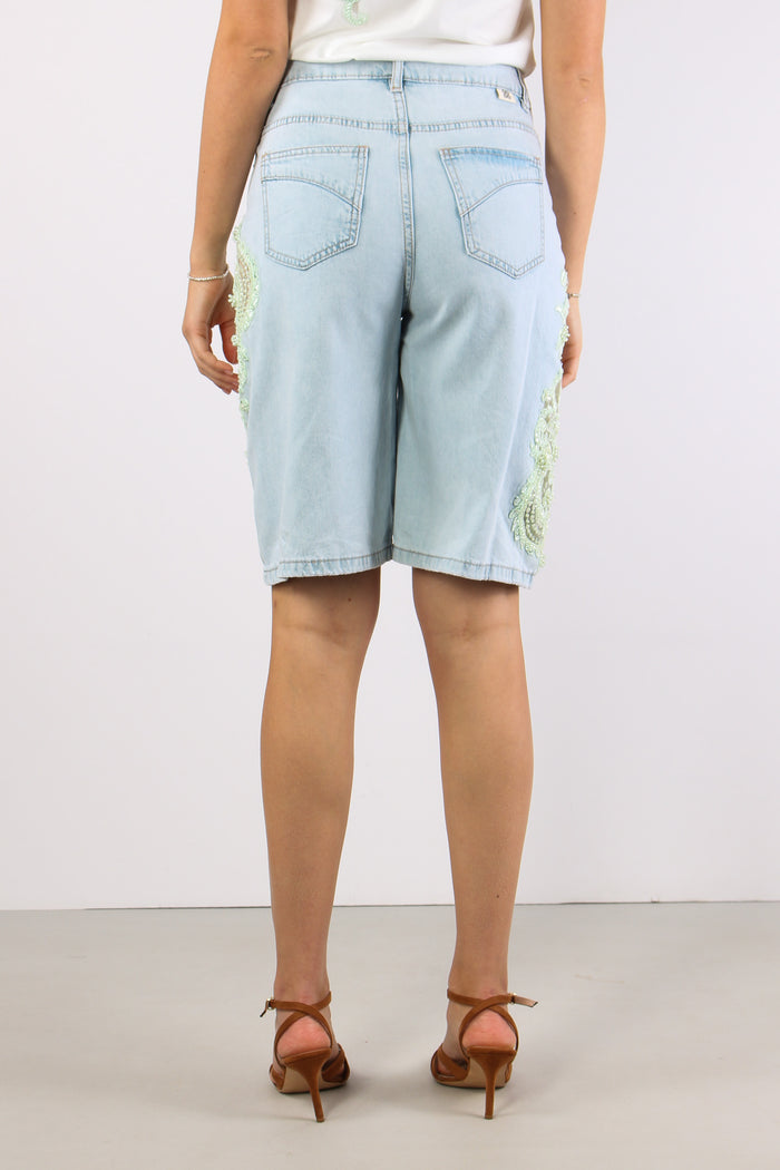 Bermuda Inserto Pizzo Paiillettes Denim-6