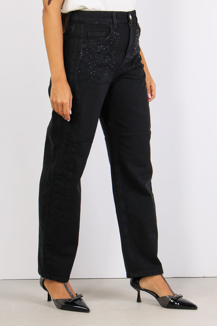 Boy Cascata Strass Tasche Denim Nero-6