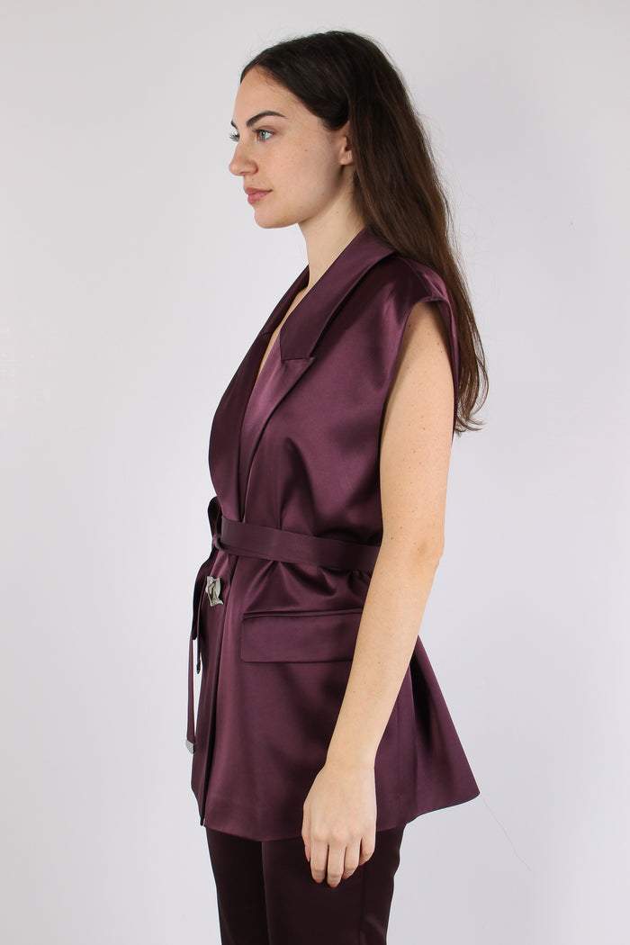 Melanzana Gilet Effetto Raso Bordeaux-6