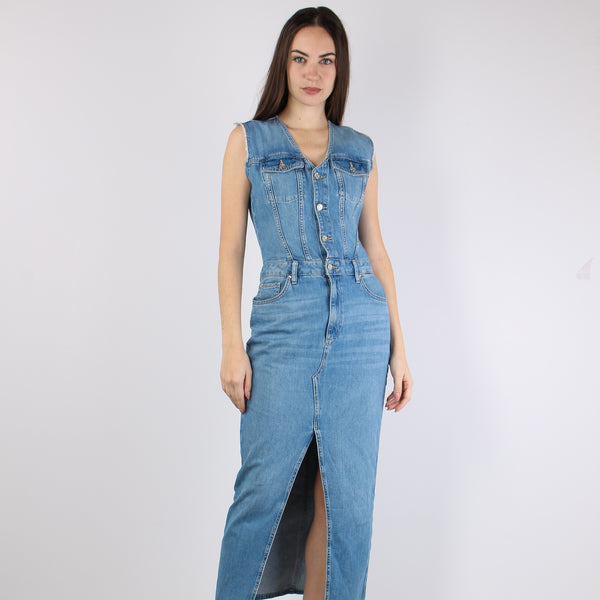 Abito Jeans Smanicato Spacco Denim Medio-2