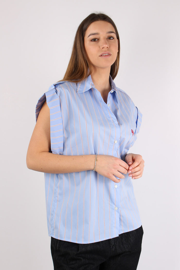 Camicia Riga Manica Aletta Azzurro-6