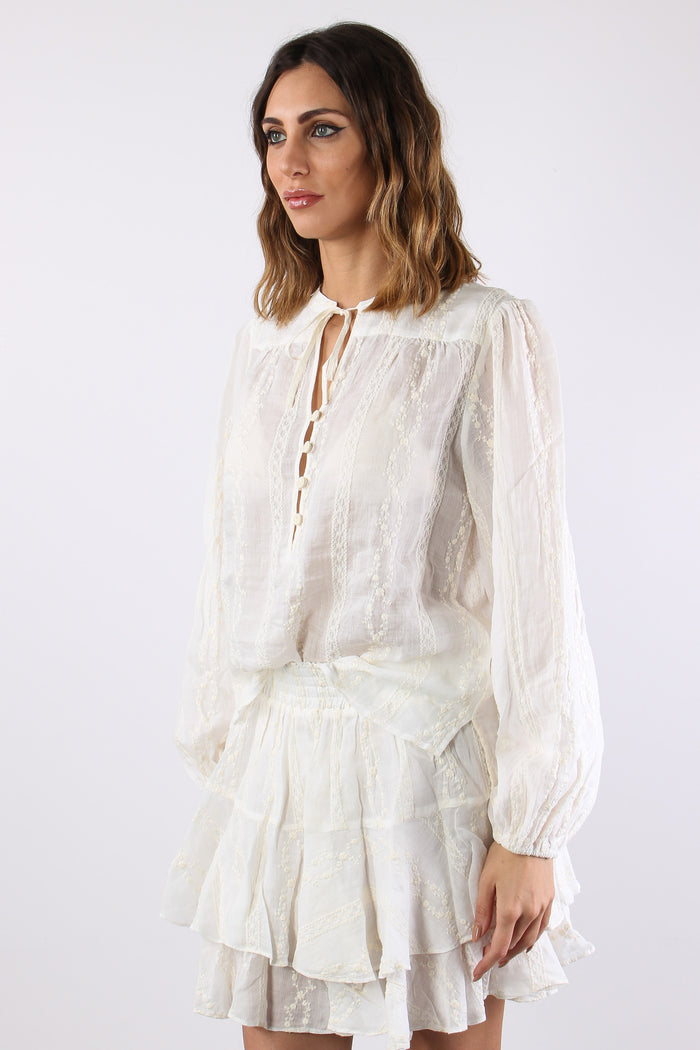 Blusa Ricami  Laccetto Collo Panna-3