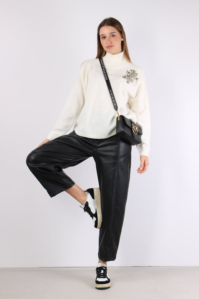 Maglia Collo Alto Applicazioni Bianco Lana-2