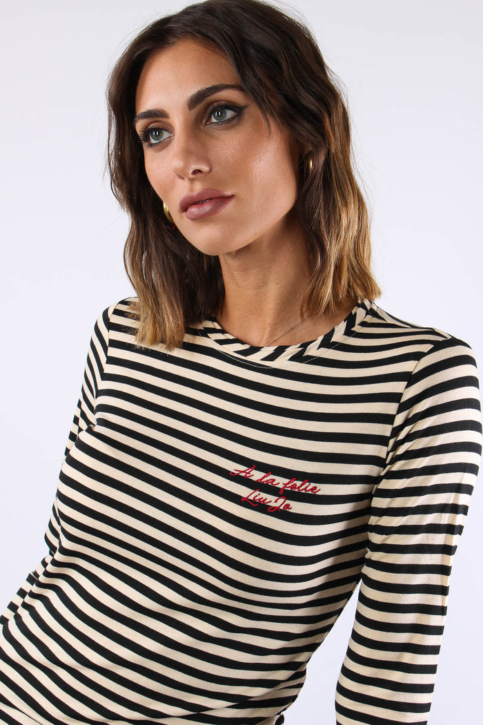 T-shirt Riga Ricamo Panna/nero-7