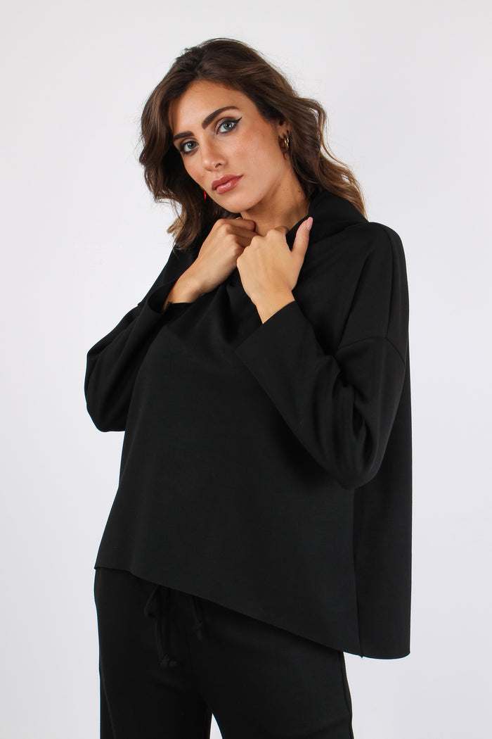Felpa Stondata Cappuccio Modal Nero-6