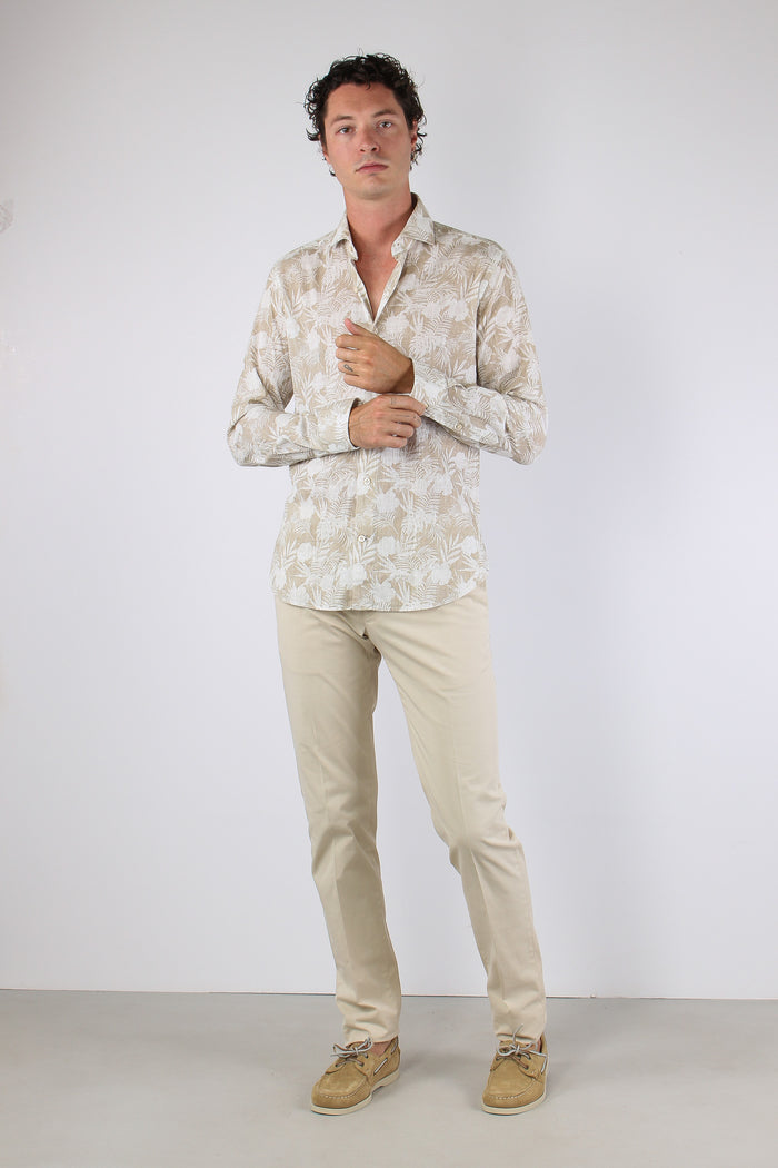 Camicia Cotone Fantasia Beige/bianco-5