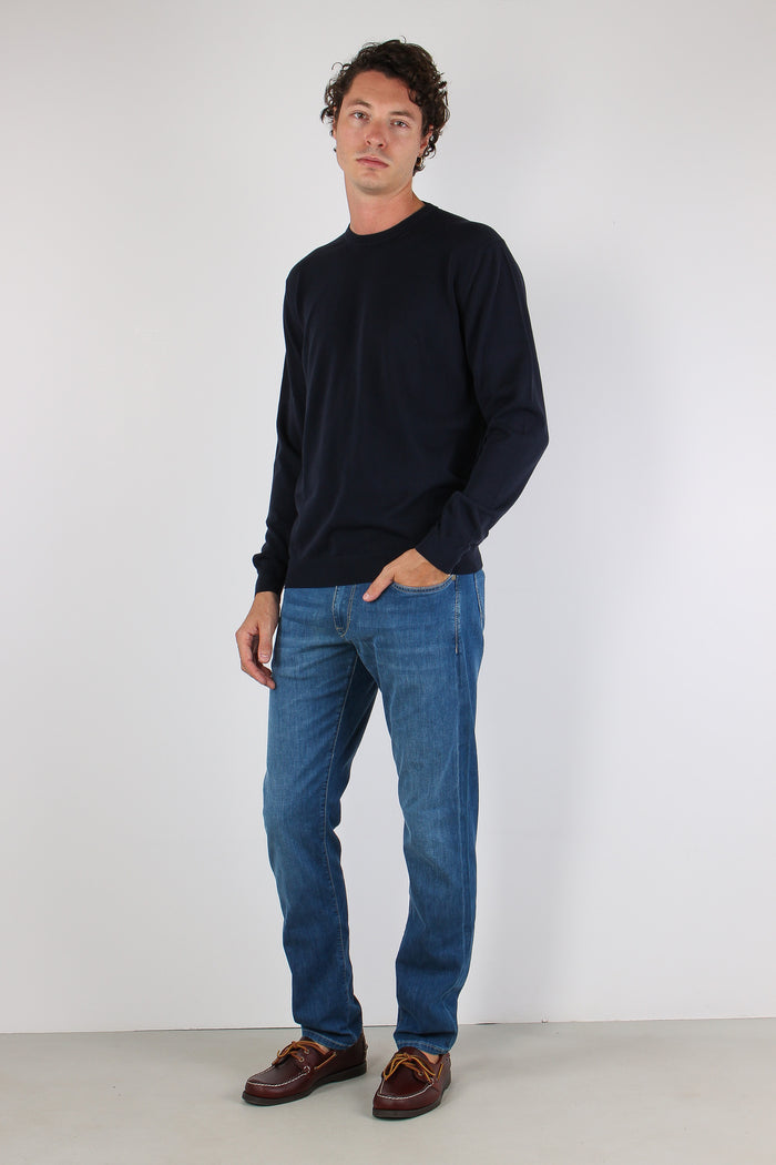 Maglia Girocollo Crepe Blu-5