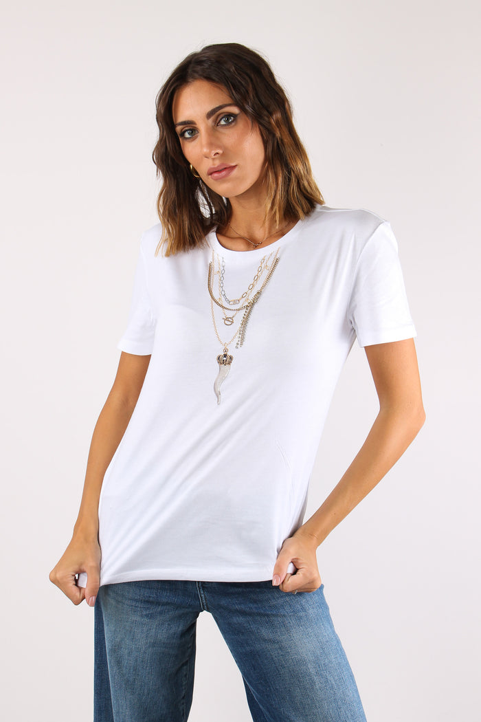 T-shirt Stampa Corni Bianco/liujo Chains-2