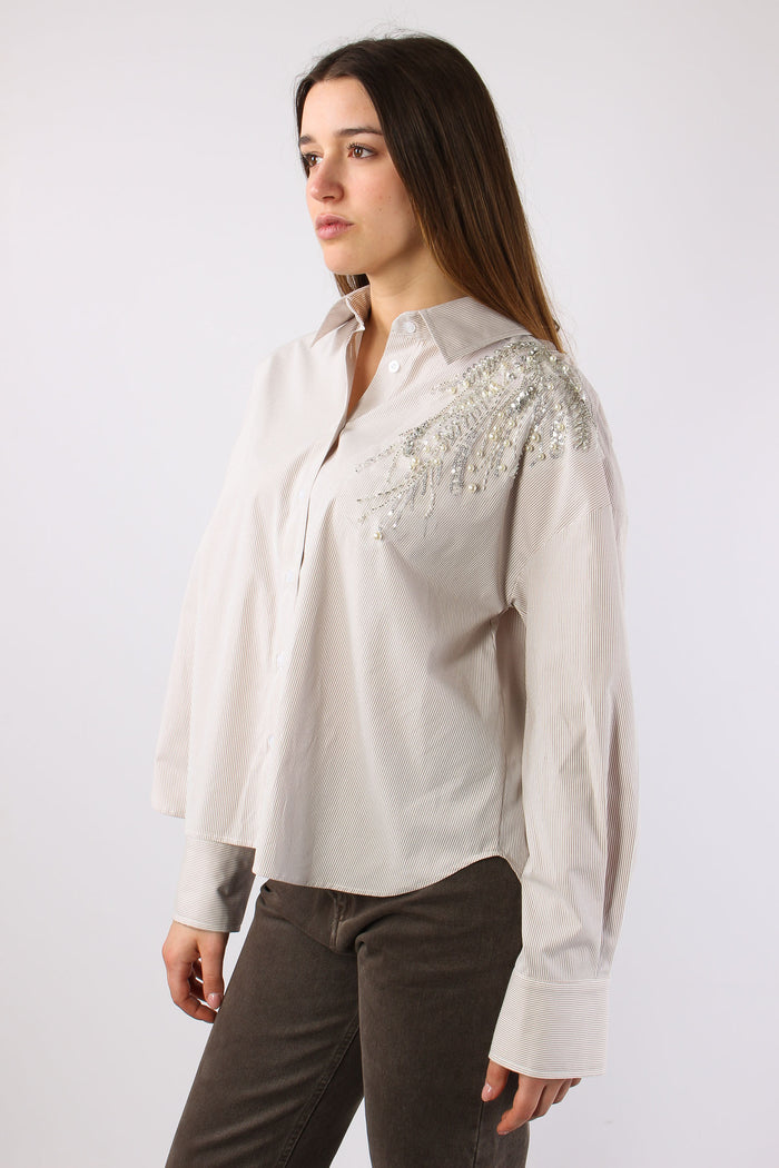 Camicia Riga Doppio Colletto A Beige-7
