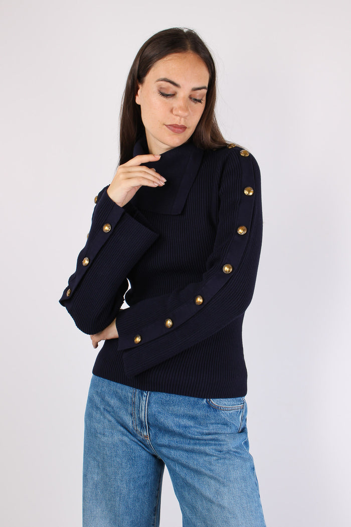 Maglia Bottoni Manica Blu Notte-2