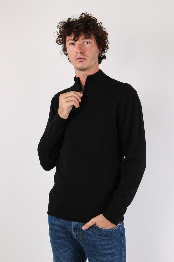 Mezza Zip Misto Lana Nero-3