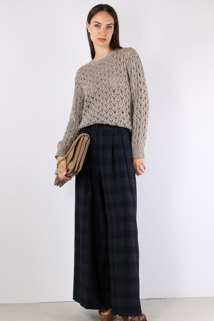 Maglia Traforata Inserto Lurex Tortora-7