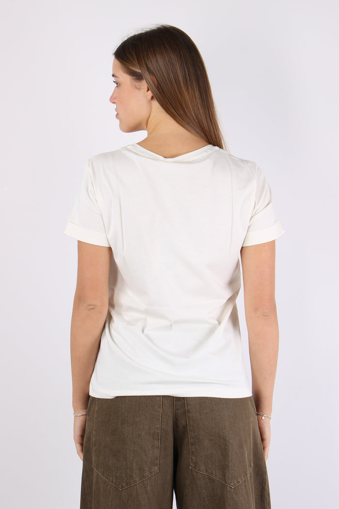 T-shirt Basica Logo Monogram Bianco Latte-5
