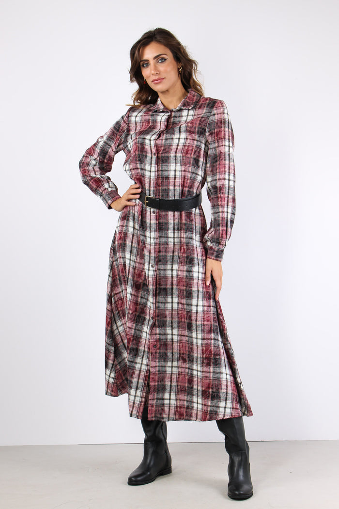 Chemisier Quadri Cintura Bordeaux/nero-5