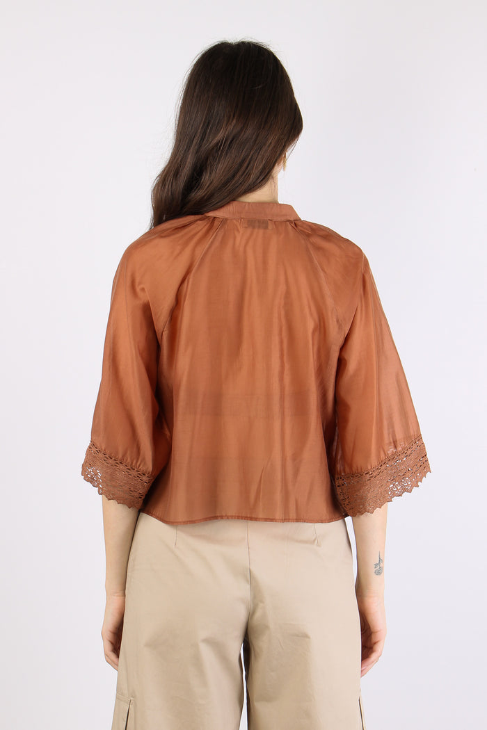 Camicia Mussola Macrame Manica Ruggine-5
