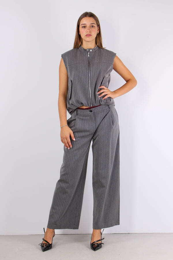 Gilet Gessato Stondato Grigio