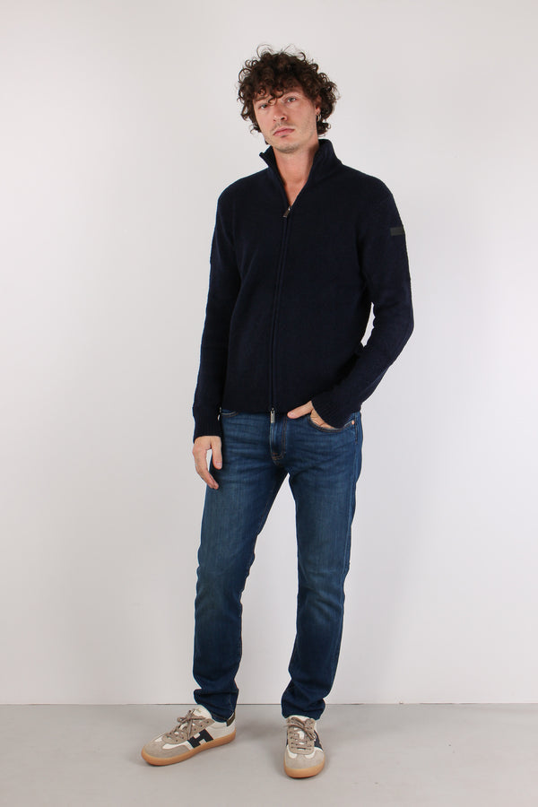 Maglia Zip Lana Boucle Blue Black