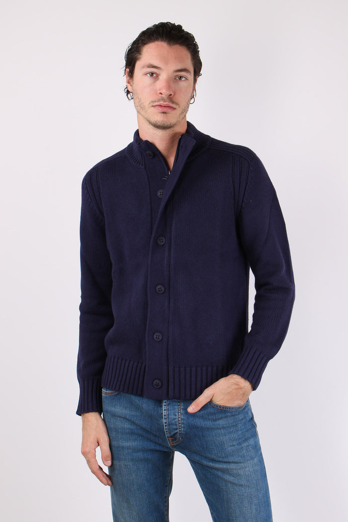 Cardigan Bottoni Cotone Poseidon Blue