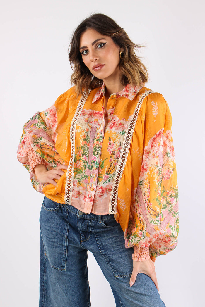 Camicia Cropped Manica Ampia Arancio-3