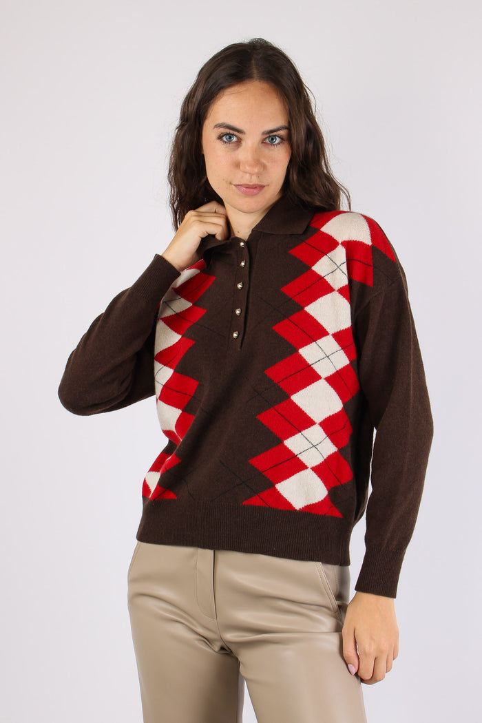 Mllsequoia Maglia Quadri Rosso Intarsio