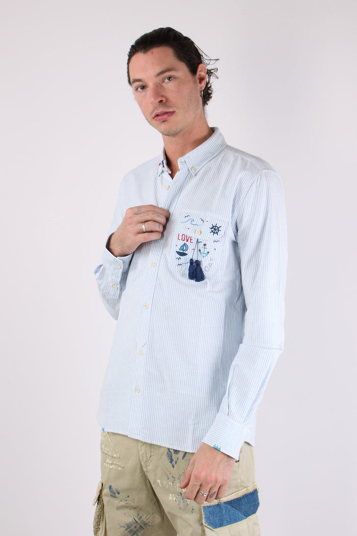 Camicia Oxford Riga Ricami Cielo-3