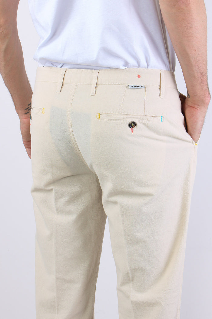 Pantalone Chino Misto Lino Panna-7