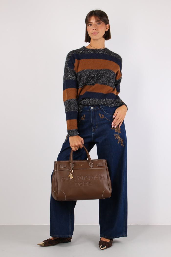 Maglia Riga Lurex Cuoio/blu
