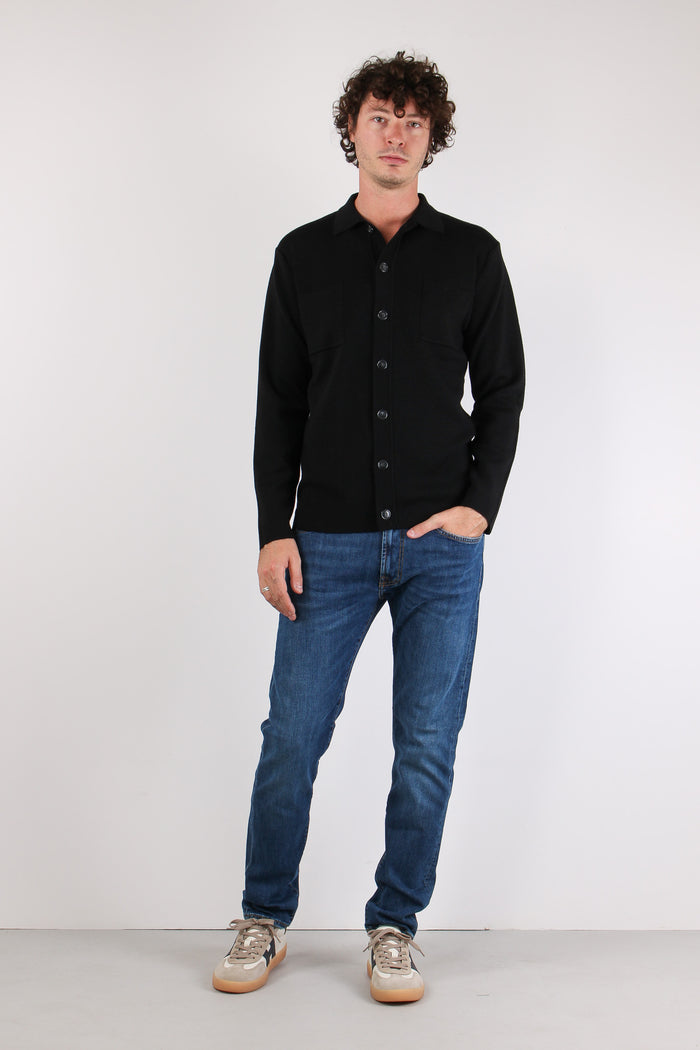 Giacca Camicia Lana Merinos Nero-2