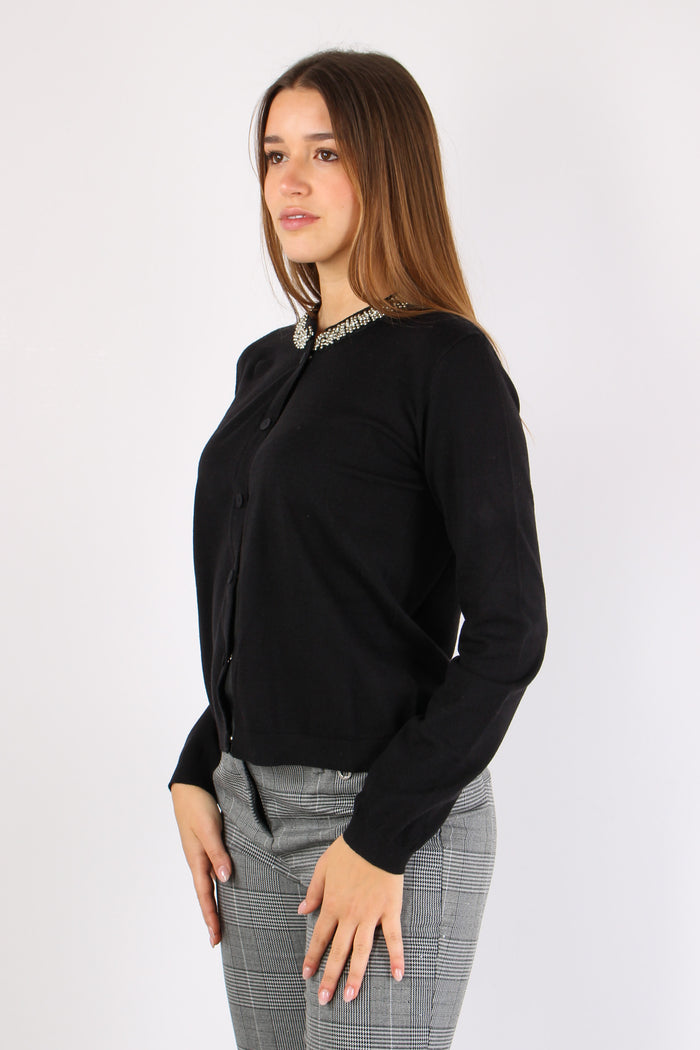 Saria Cardigan Viscosa Applica Black-5