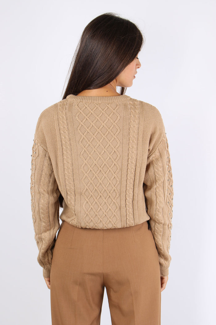 Emiliana Maglia Treccia Strass Miele-4