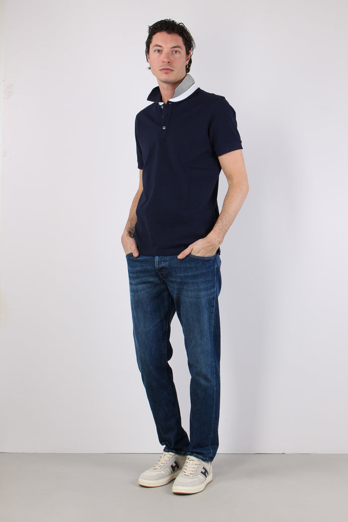 Polo Colletto Contrasto Blu-2