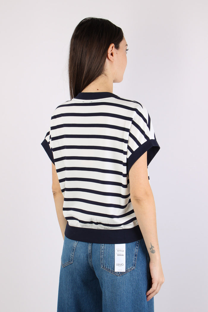 Maglia Smanicata Riga White/blue-4