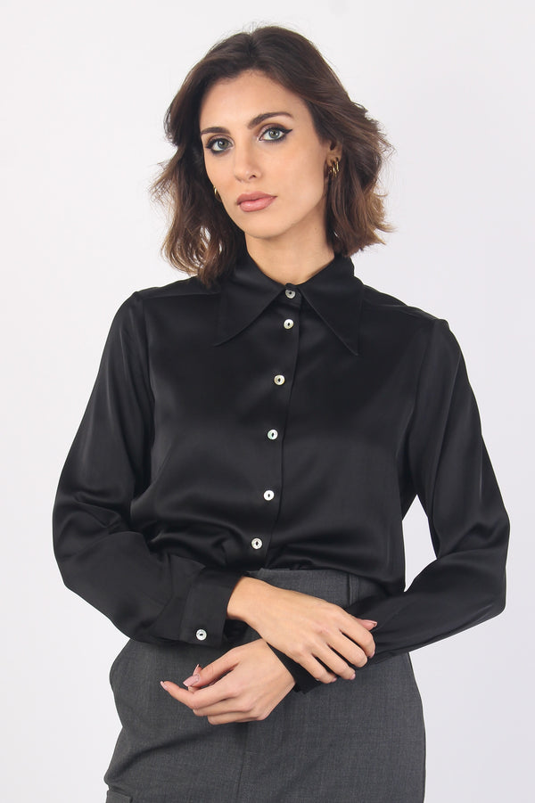 Camicia Effetto Raso Colletto Nero