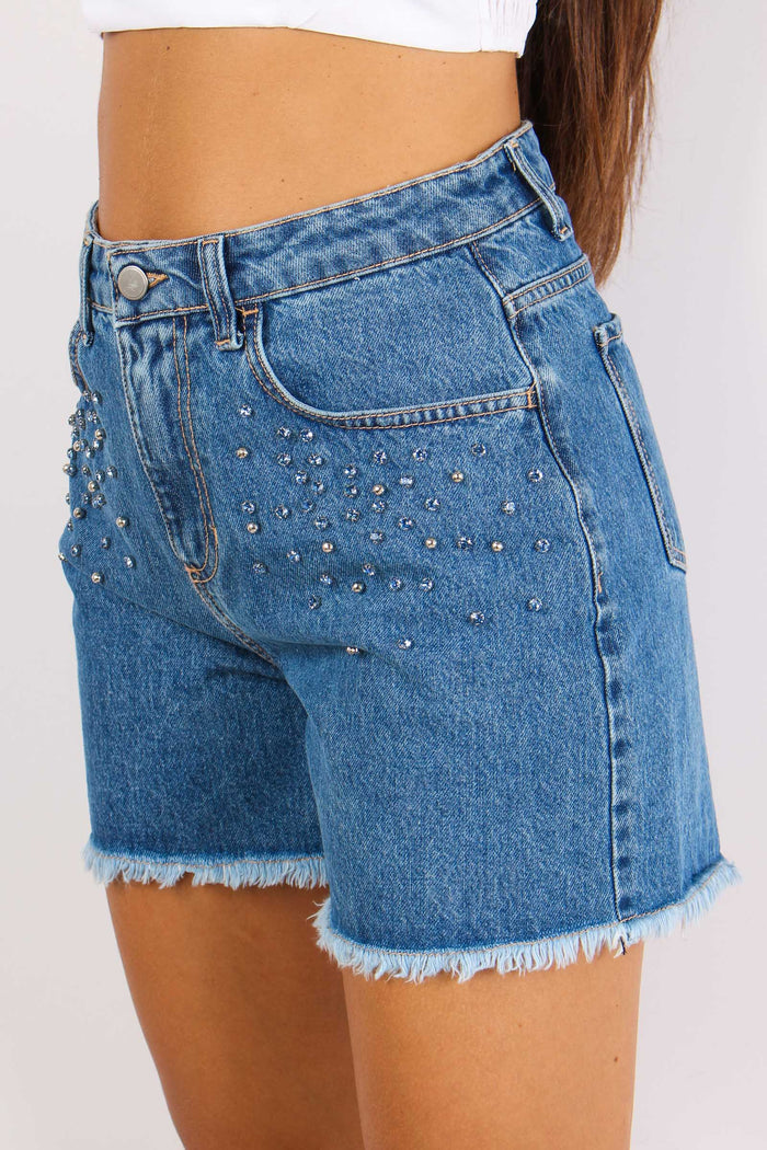 Short Denim Strass Borchie Denim-8
