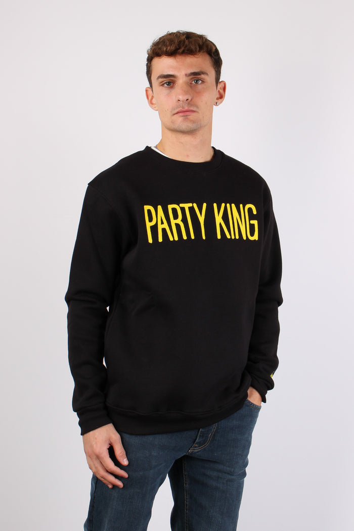 Felpa Ricamo Party King Nero