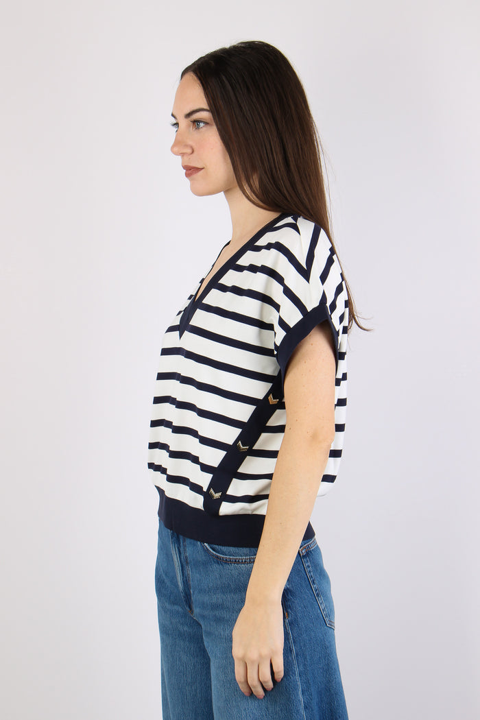 Maglia Smanicata Riga White/blue-3