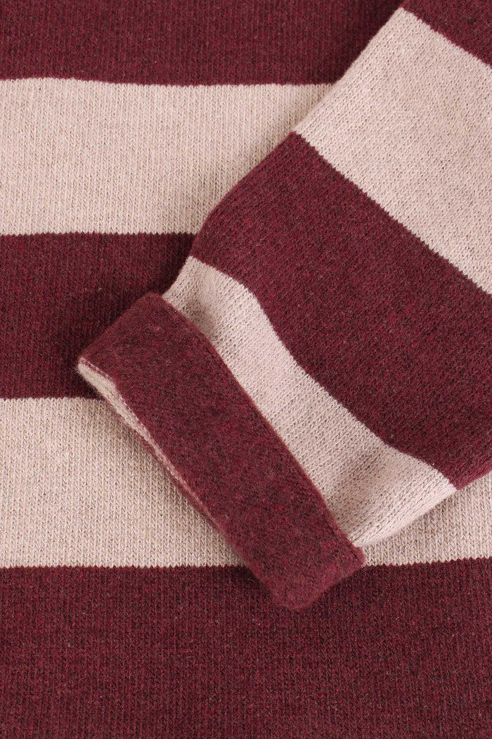 Maglia Riga Caldo Cotone Melanzana/beige-5
