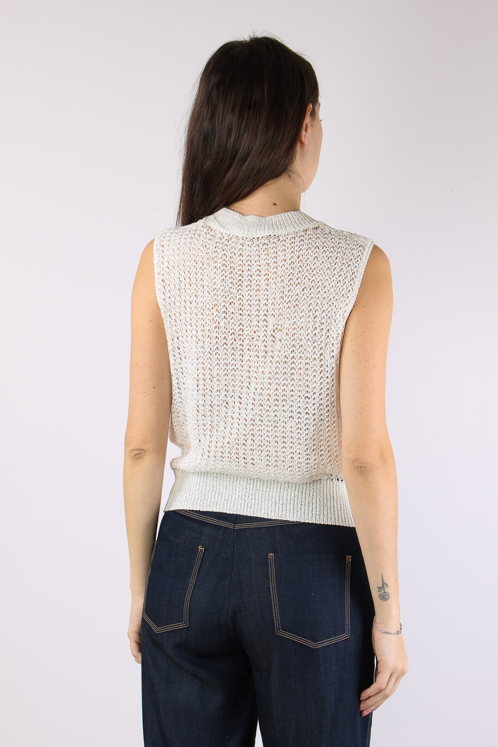 Gilet Cotone Traforato Bianco-4