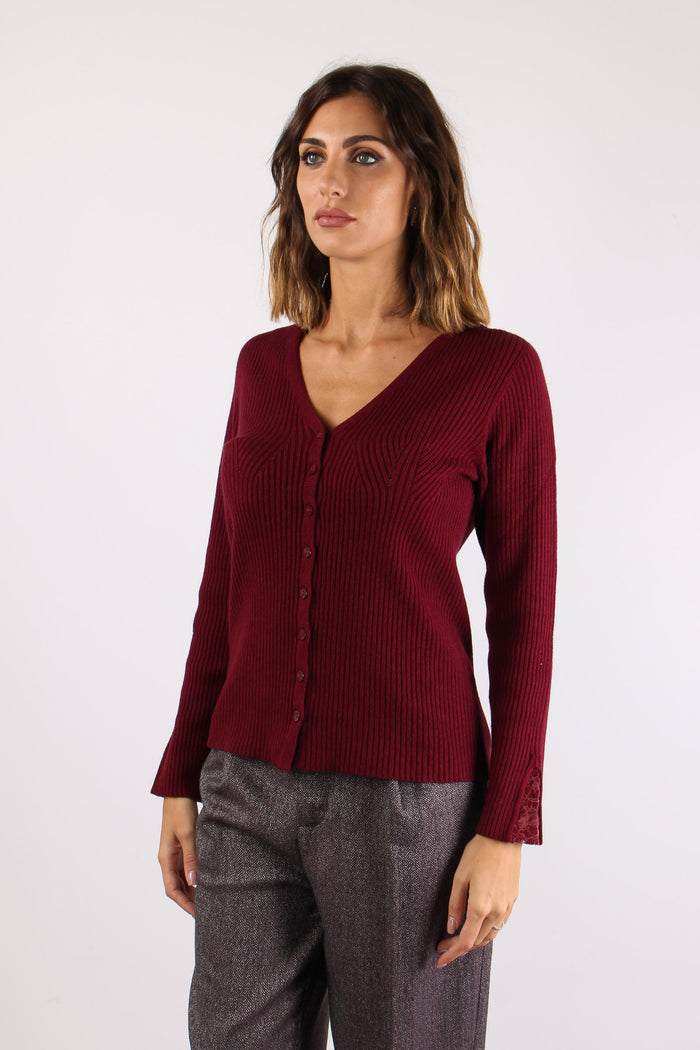 Cardigan Costina Pizzo Manica Bordeaux-6