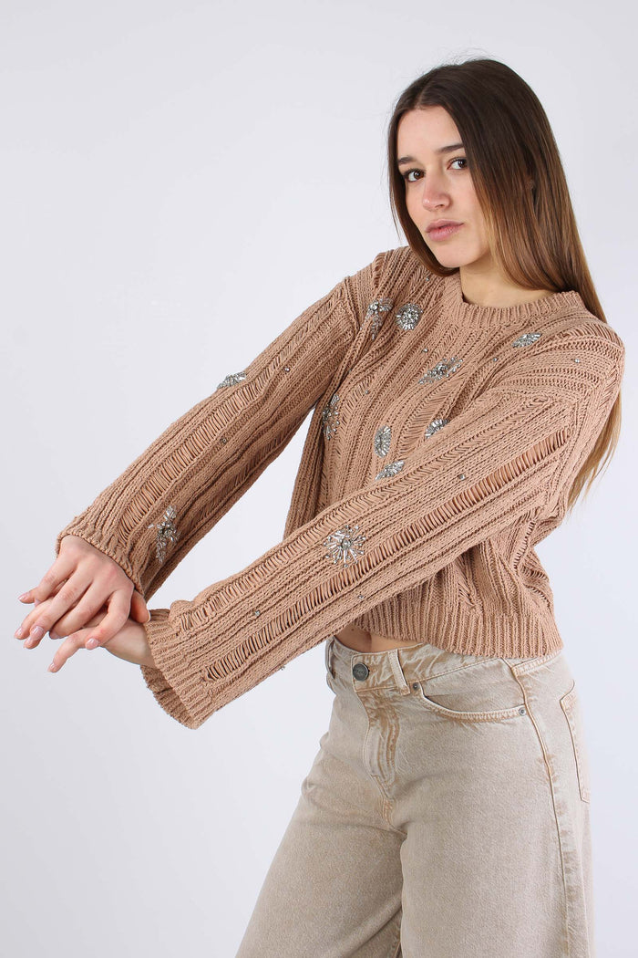 Pressione Maglia Traforata Strass Rosa Scirocco-7