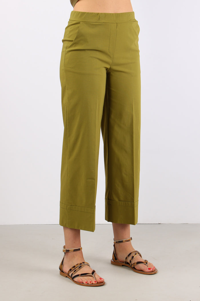 Pantalone Cropped Risvolto Oliva-5