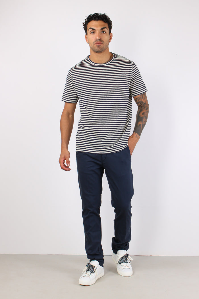 T-shirt Riga Misto Lino Bianco/blu