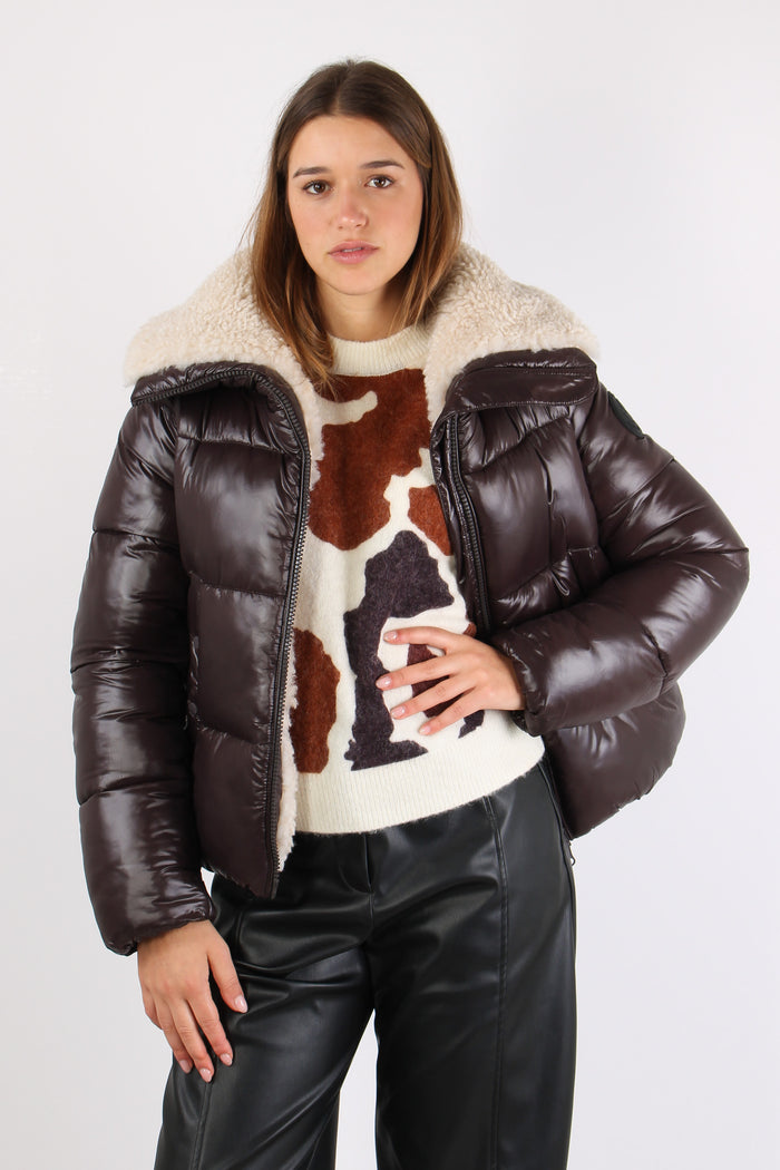 Moma Piumino Corto Lucido In Brown Black-3