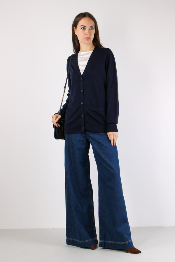 Cardigan Over Tasche Applicate Hunter Navy